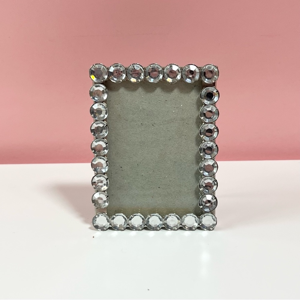 Vintage silver Y2K 2000s mcbling rhinestone mini picture frame